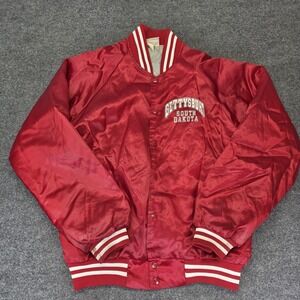 Vintage Hartwell Red Satin Varsity Jacket Gettysburg Dakota 80s Made In USA Med